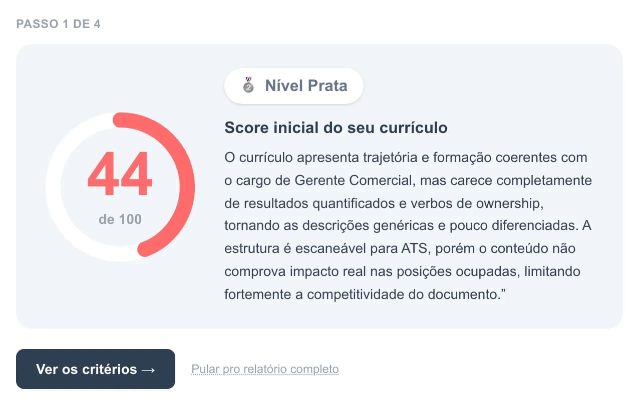 Tela do CV Hunter mostrando a leitura inicial do currículo da persona de demonstração